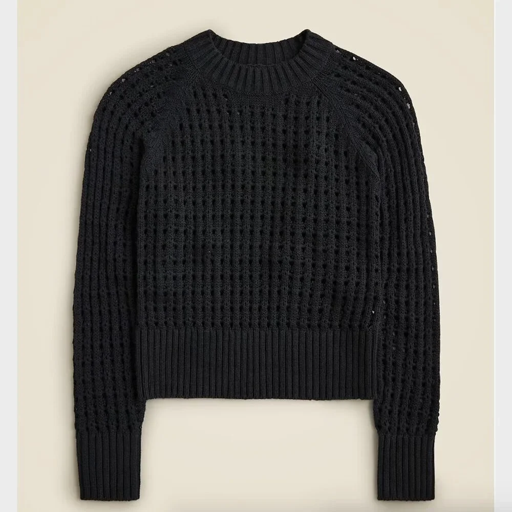 J. Crew NWT Black Pointelle Cotton Crewneck Sweater - Size 3X